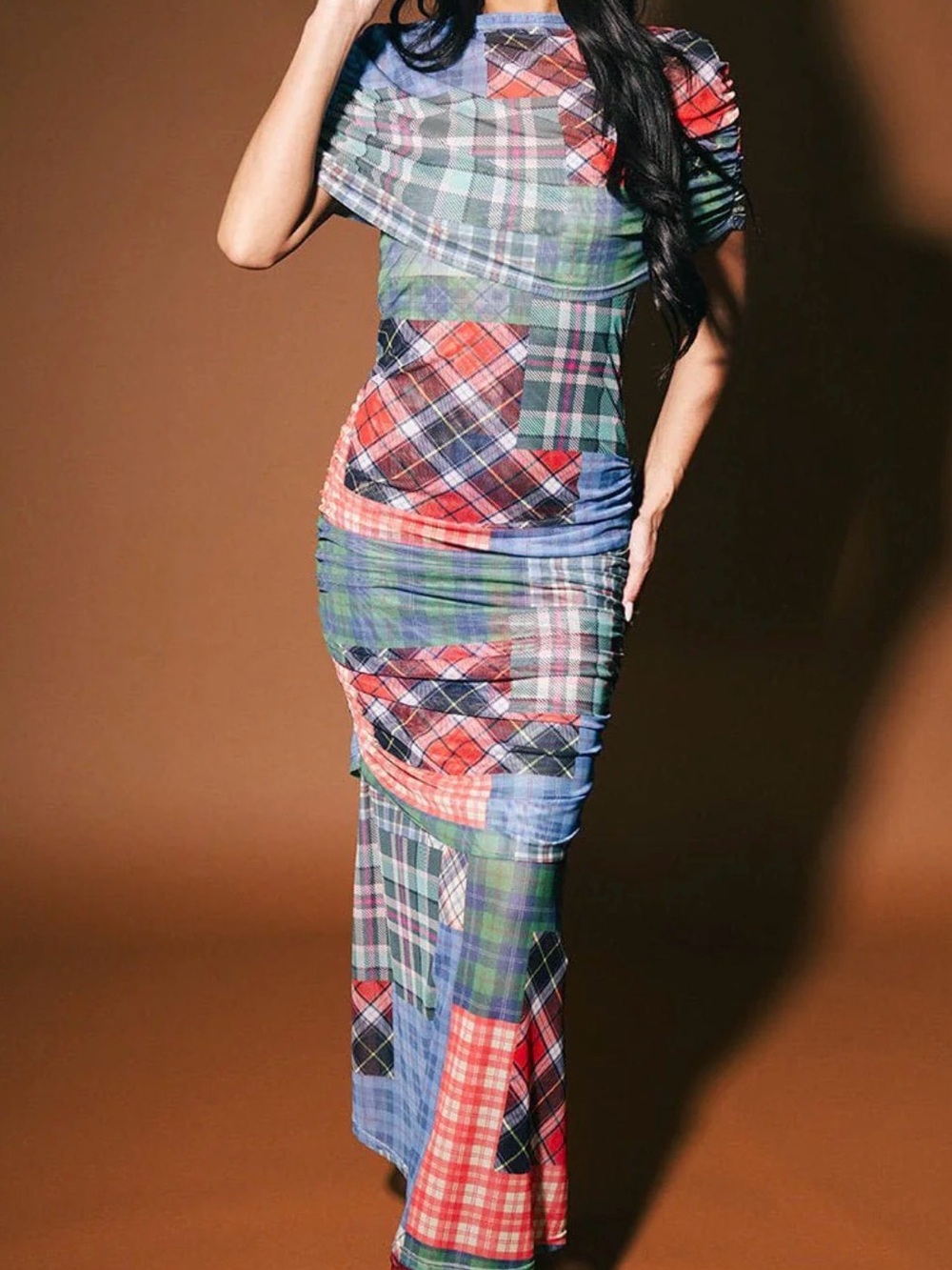Dressed in Lala Girl From Mars Mesh Dress + Shawl in Mixed Plaids